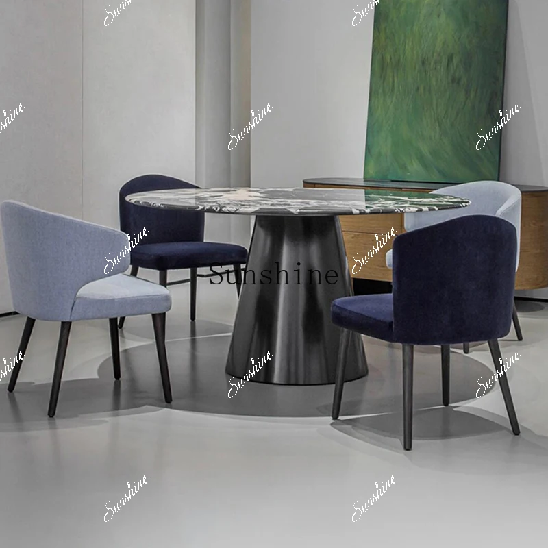 

Italian light luxury Bulgari black natural marble round dining table simple and modern FT