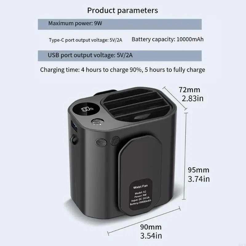M6CB 휴대용 재충전 가능한 목 매달려 팬 웨어러블 블라드리스 전기 허리 클립 팬 캠핑 사용을위한 LED 조명