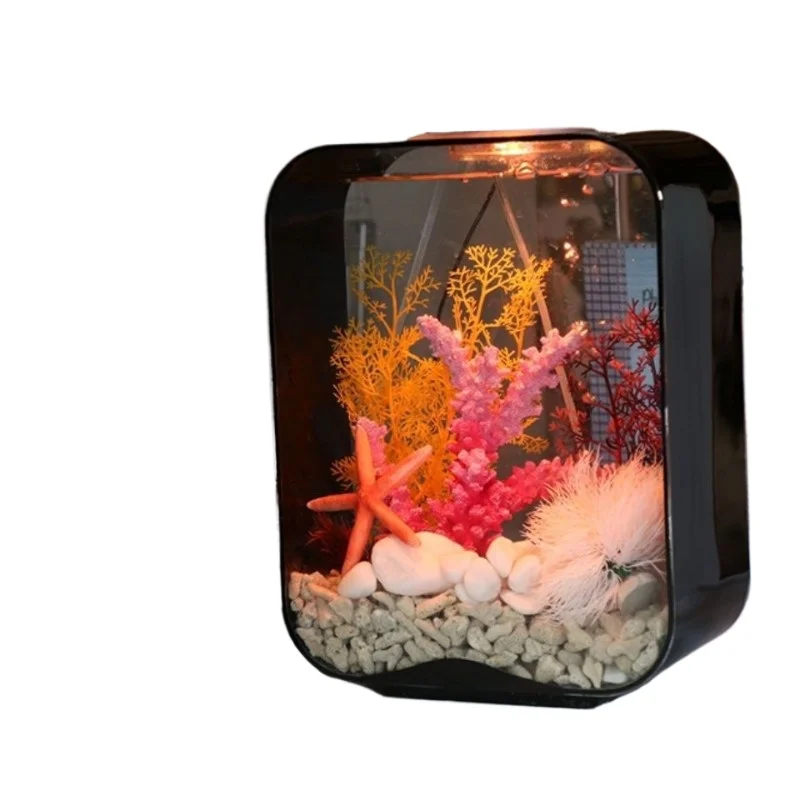 Small desktop ecological water - free fish tank, living room goldfish viewing aquarium, household aquatic landscape