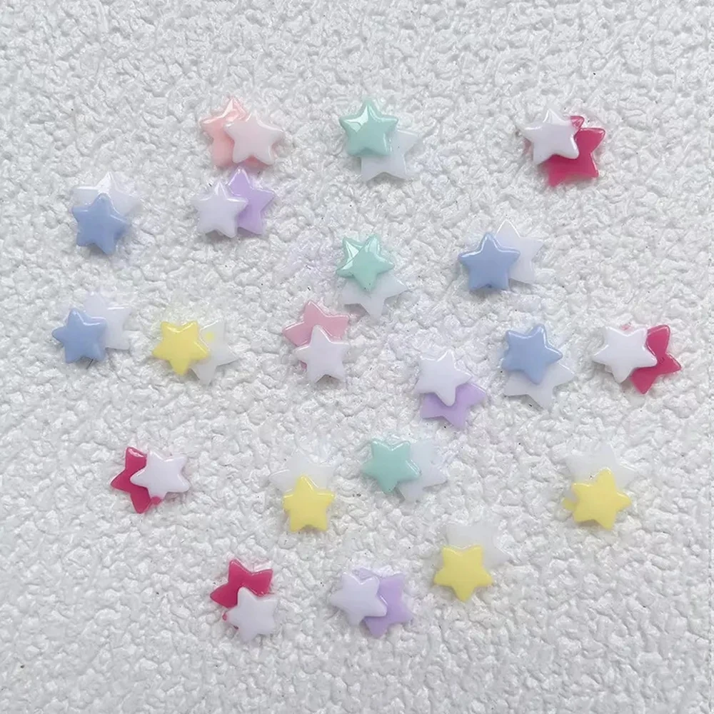 50/100Pcs Double-Layered Heart Resin Nail Art Charm Mixed-Colors Overlap Hearts/Star Nail Rhinestones Kawaii Nail Accessories