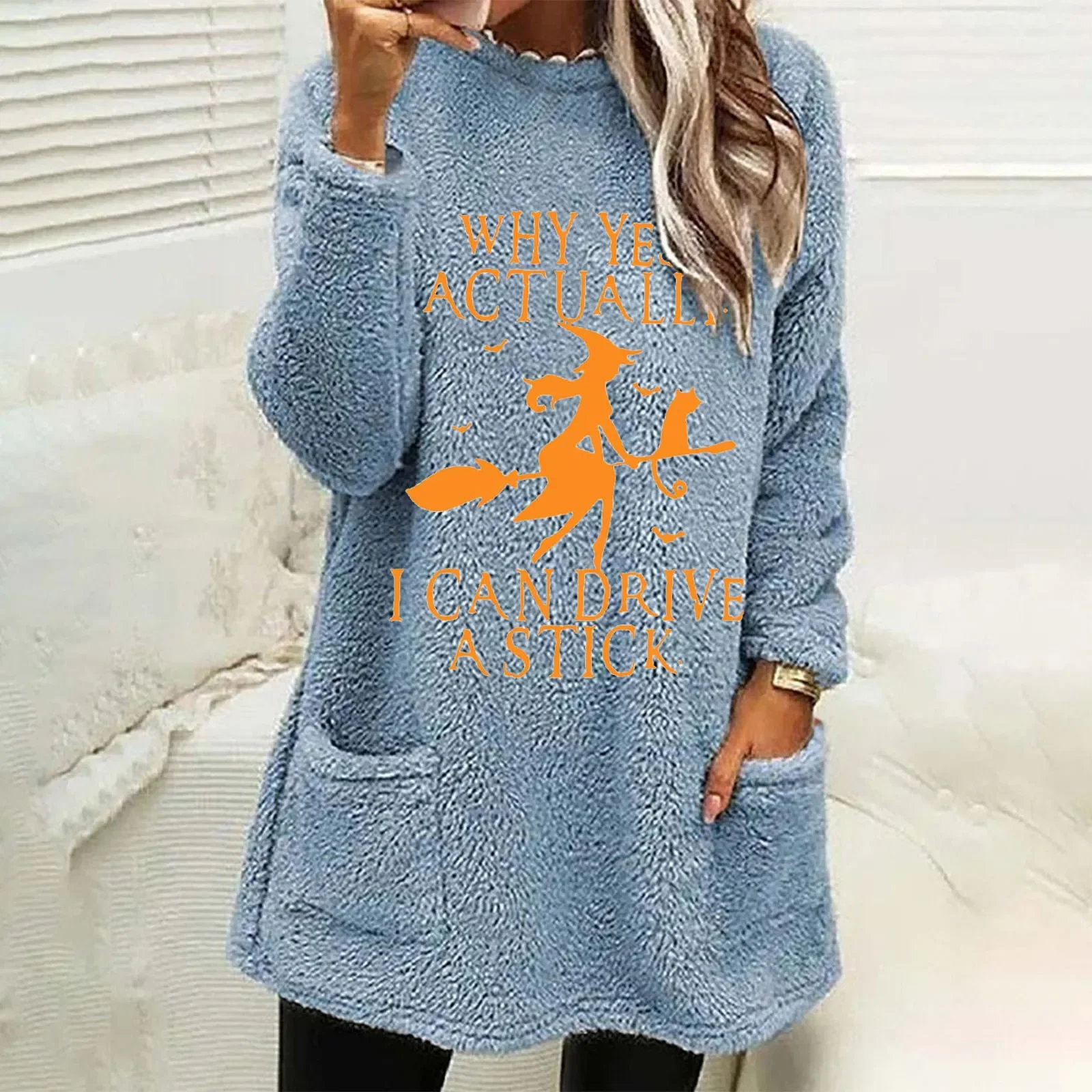 Christmas Fluffy Women Hoodie Long-sleeved Casual O-neck Pullover Autumn Winter Pocket Tops Women Korean Fashion Sweatshirts