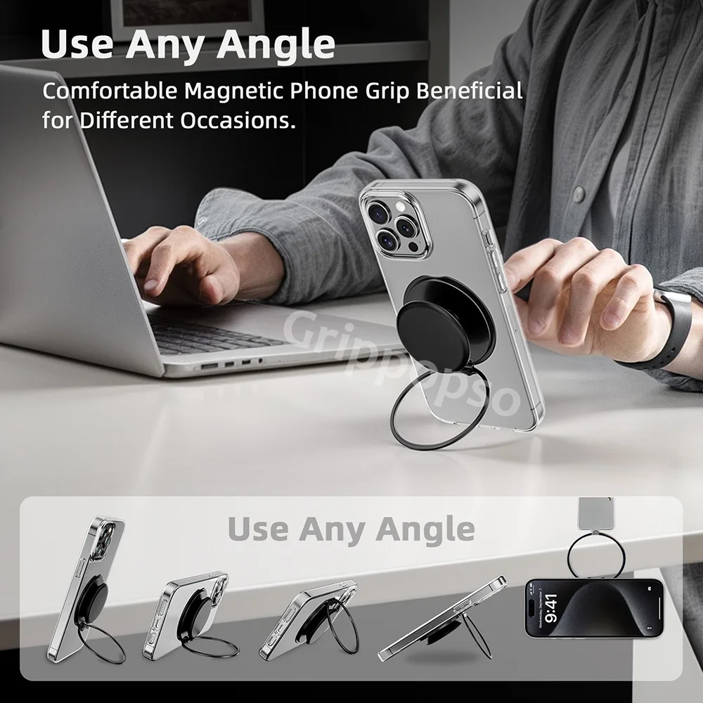 حامل هاتف عالمي من PopsoGrip لـ Magsafe لسلسلة iPhone بمسند حلقة مغناطيسية وقبضة هاتف قابلة للطي وقابلة للدوران