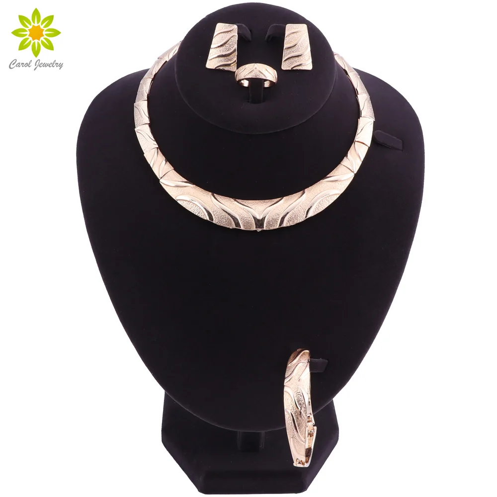 HOT Fashion Wedding Dubai Africa Nigeria African Jewelry Set Gold-color Necklace Earrings Romantic Woman Bridal Jewelry Sets