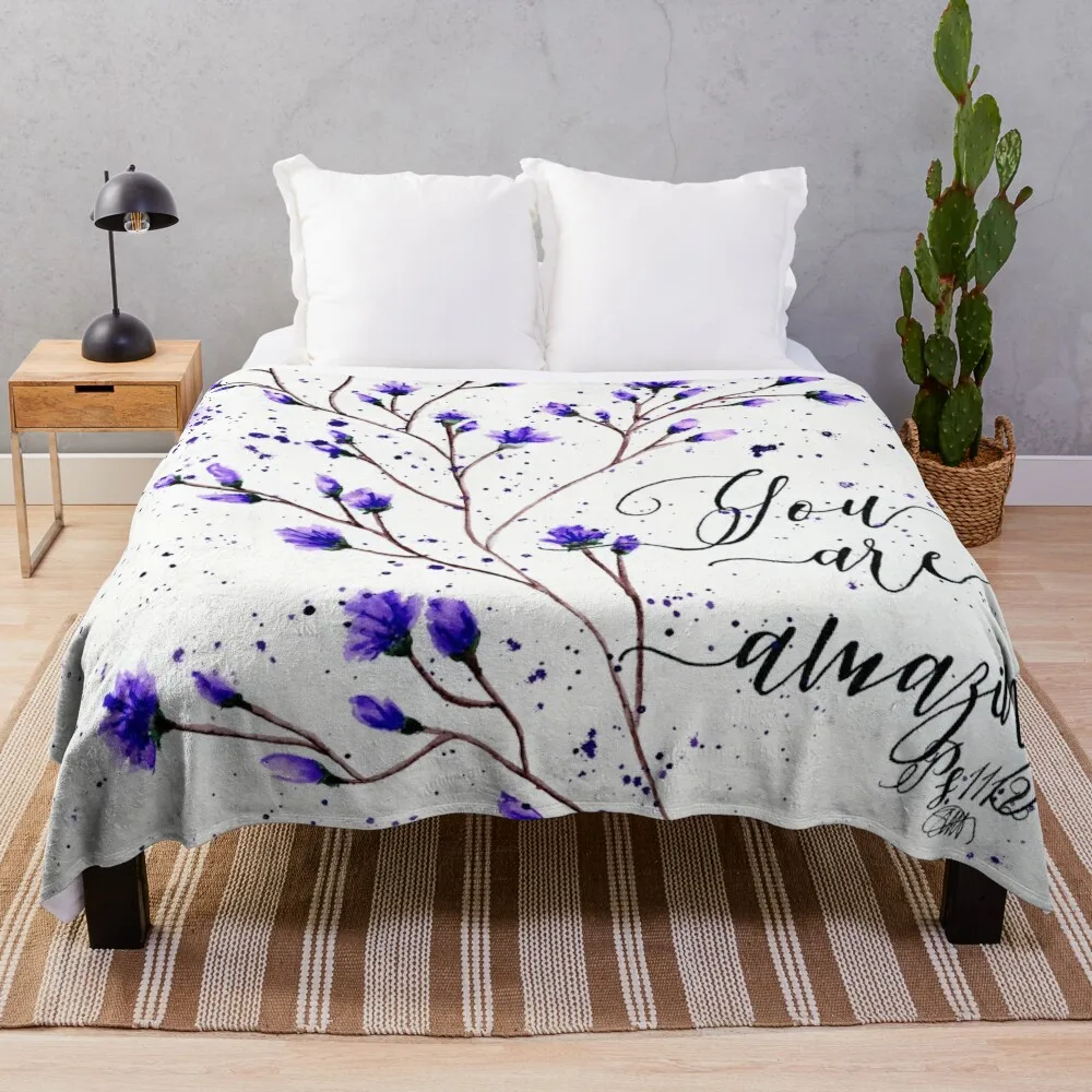 

purple flowers watercolor painting Throw Blanket Extra Large Throw Blanket Sofa Blankets