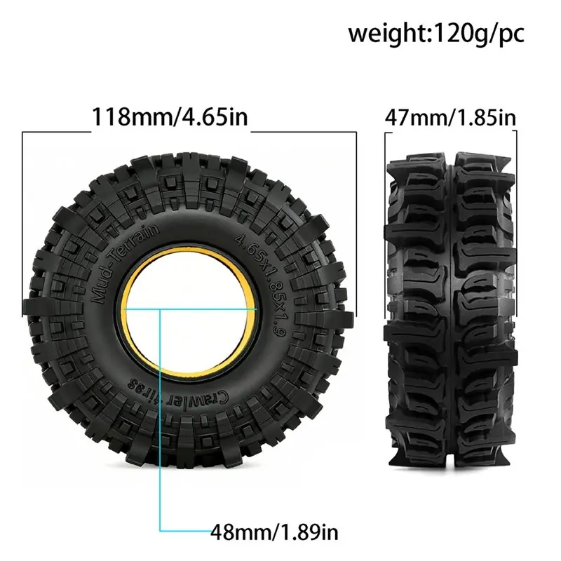AS96-4PCS 1.9''/2.2'' Rubber Crawler Tires With Soft Sponge Insert For TRX4 TRX6 SCX10 D90 RC Crawler Cars