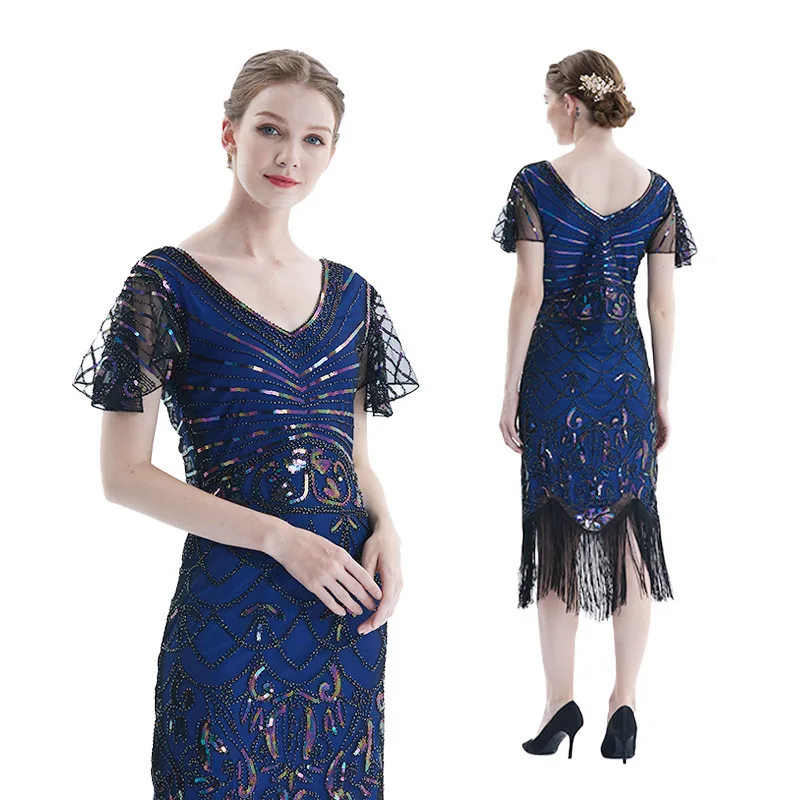 Abito da sera retrò con nappe in rilievo anni '920 fatto a mano con paillettes di grandi dimensioni Dr Vintage Sle speciale Ocn Faion da donna