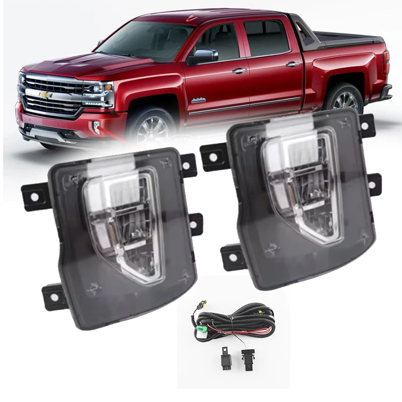 

Pair LED DRL Fog Lamp Assembly for Chevy Chevrolet Silverado 1500 2016 2017 2018 Daytime Running Light Daylight White Driving