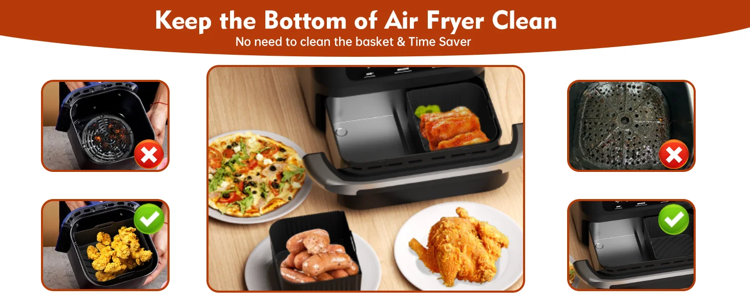Heiße rechteckige Air Fryer Silikoneinlagen für Ninja DZ071/AF500UK Air Fryer Basket Ersatz spülmaschinenfeste Air Fryer Liners – Detail 4