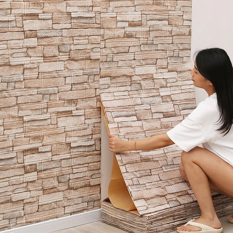 Paneles de pared de fondo 3D para decoración de dormitorio, sala de estar con patrón de ladrillo para papel tapiz, pegatinas impermeables para el