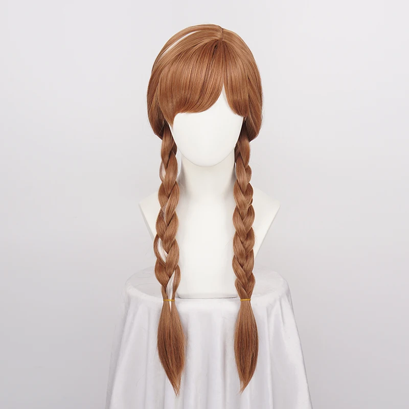 Halloween Women Princess Anna Wig Brown Braids Adult Party Synthetic Hair + Wig Cap