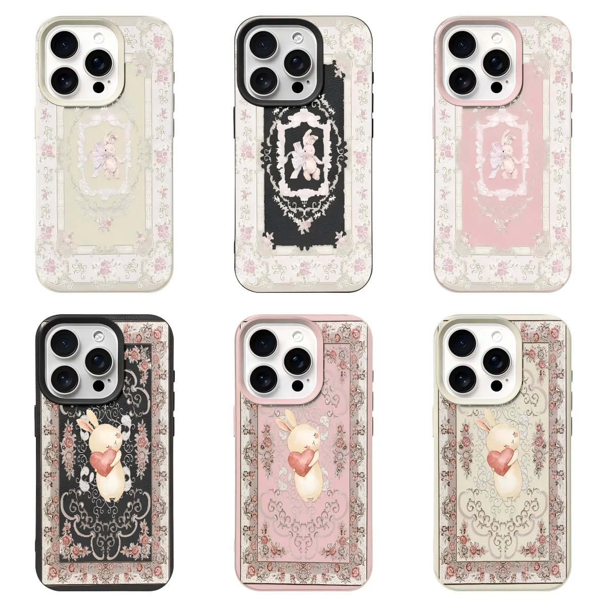 Vintage Heart Bunny Lichee leather pattern Phone Case For Samsung S26 S25 S24 S23 S22 S21 S20 S10 Plus FE Ultra 4G 5G Shockproof