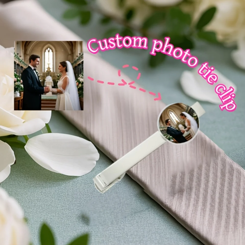 Custom Photo Engraved Text Tie Clip, Personalized Necktie Bar, Men Suit Accessory, Creative Gift for Wedding Anniversary Father'