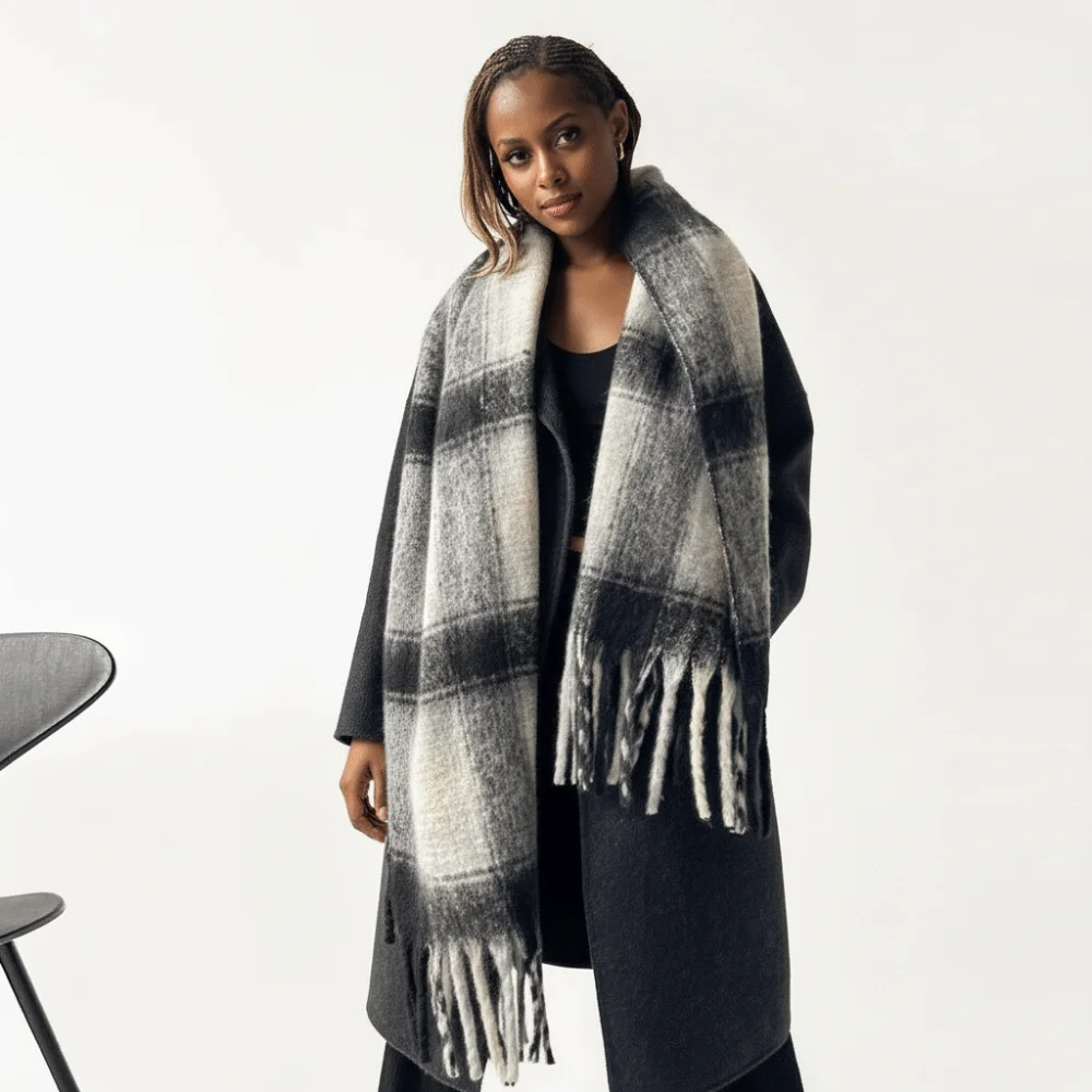 أنيقة الموهير منقوشة وشاح من الصوف شرابة الشتاء أوشحة كشميرية رشاقته الكورية نمط طويل شال طالب