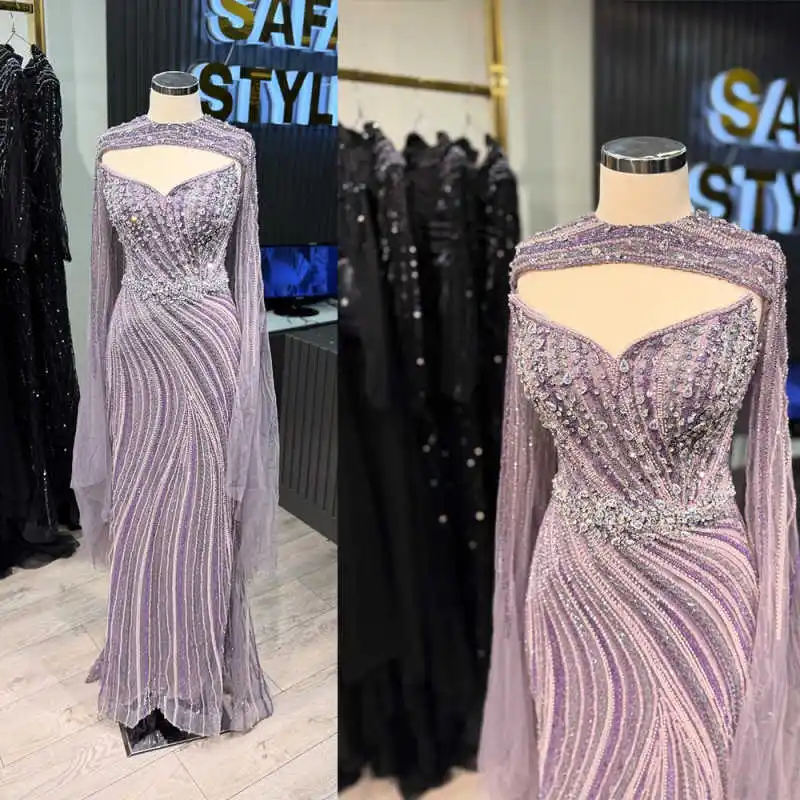 

Stunning Evening Dresses Designer Special Style Full Sleeve With Sequins V-Neck Prom Dress Floor-Length Dress Customized
