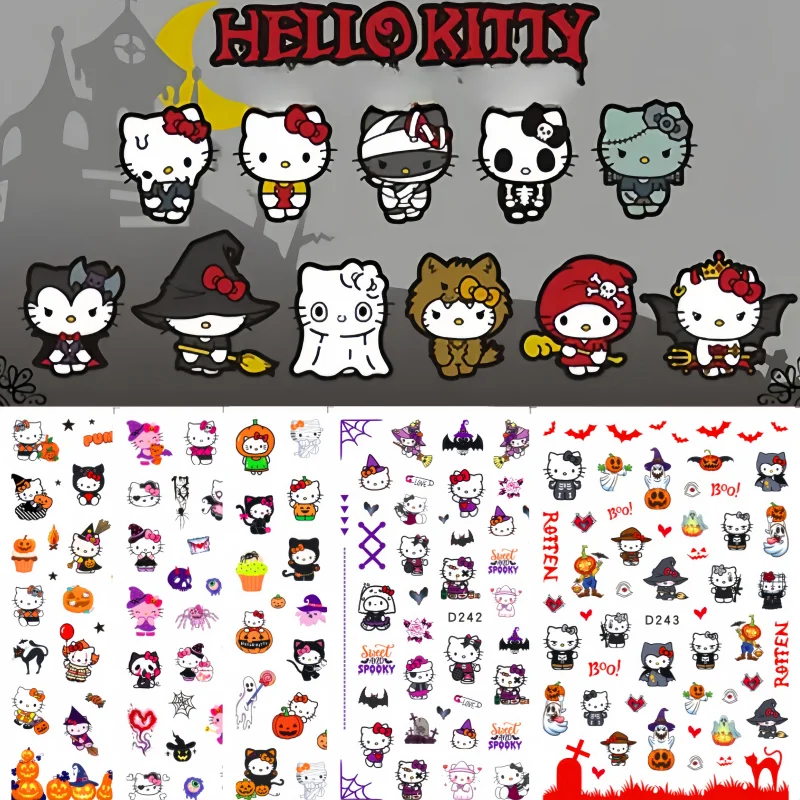 1PCS Miniso New Hello Kitty Halloween Nail Stickers Cartoon Mickey Stickers For Nails Pumpkin Ghost Stickers Nail Art Decoration