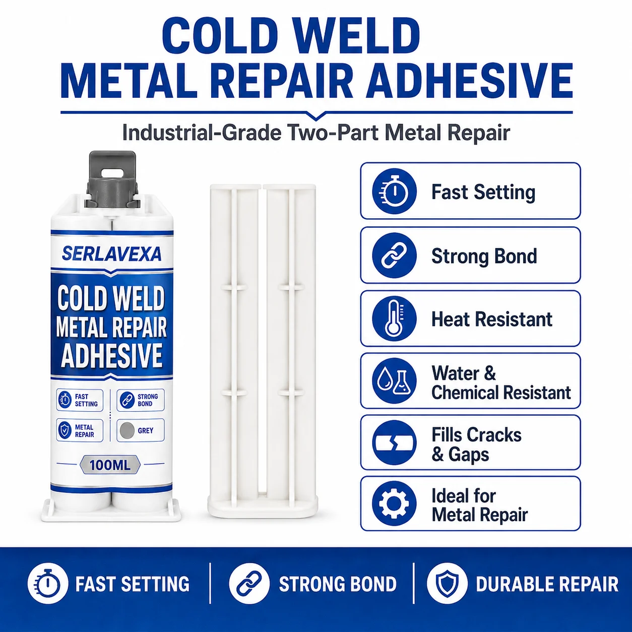 100ML Cold Weld Metal Repair Adhesive 2-Part Epoxy Glue for Steel Aluminum Iron Automotive Pipe Radiator DIY Bonding Repair