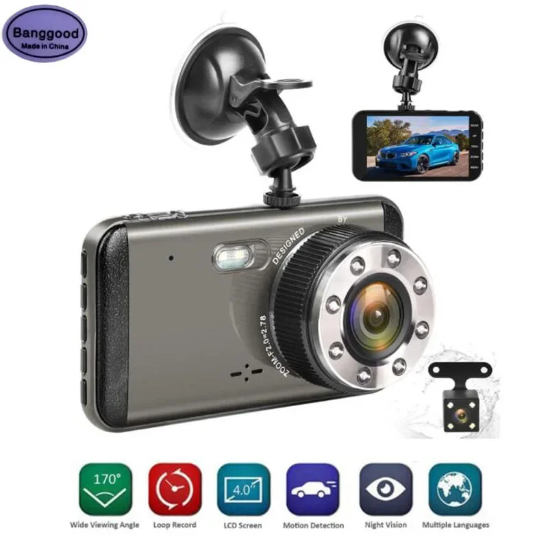 

Classic 4 Inch Car Dash Cam Waterproof Front Rear Dual Lens DVR Security Camera HD 1296P 8 Led Night Vision Video Recorder H16
