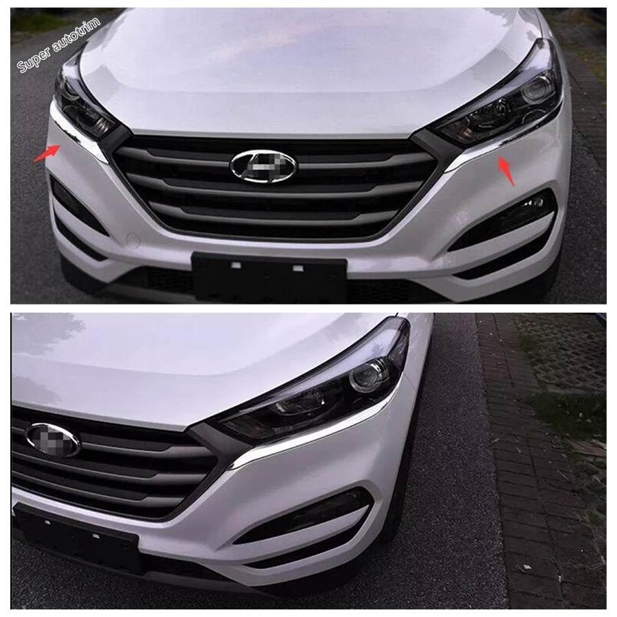 Front Head Lights Lamp Eyelid Eyebrows Strip Molding Decoration Cover Trim For Hyundai Tucson 2016 - 2018 ABS Chrome Accessories