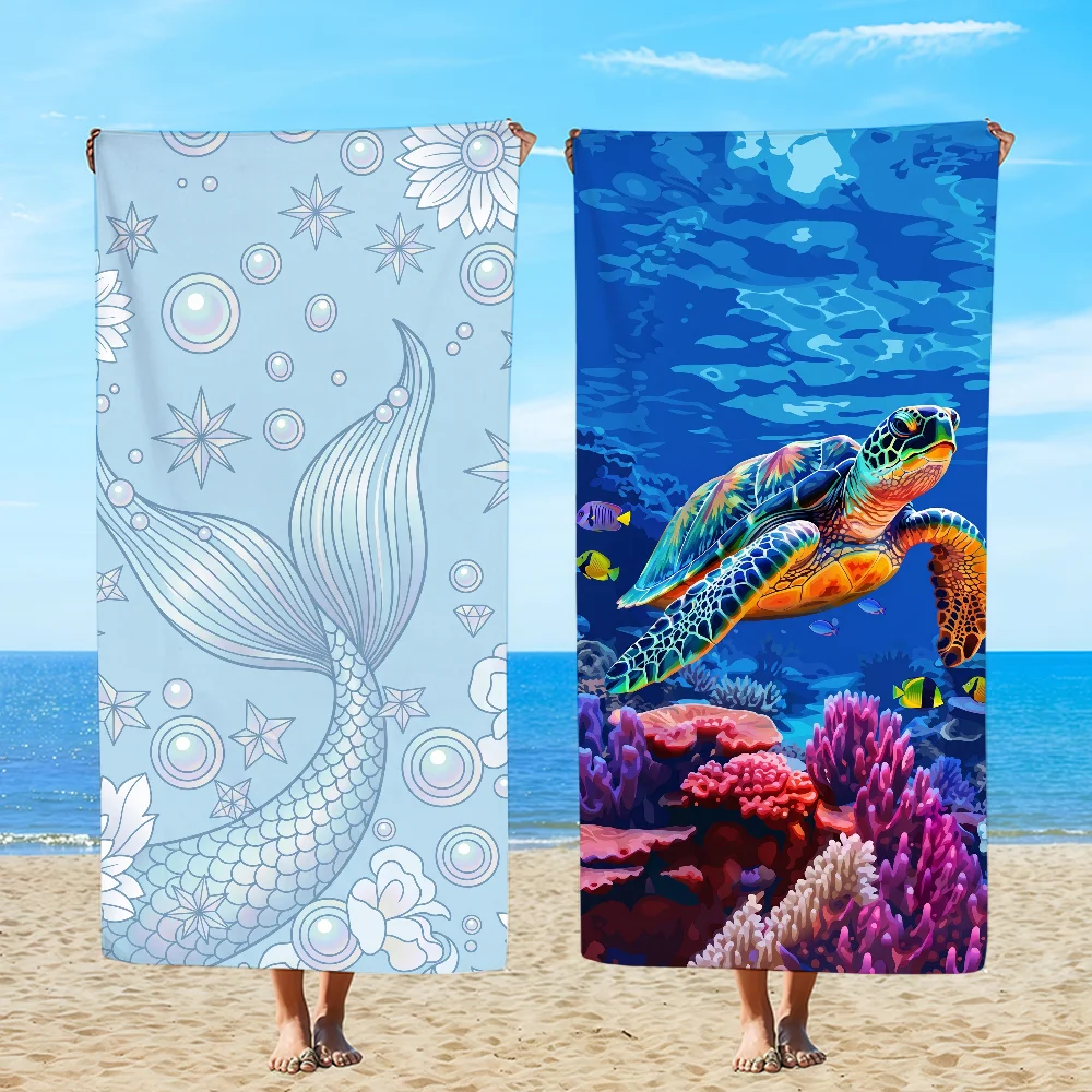 Beach Turtle Animal Printed Towel Beach Oversized Soft Ultra Absorbent Quick Drying Large Pool Travel Camping Bathroom