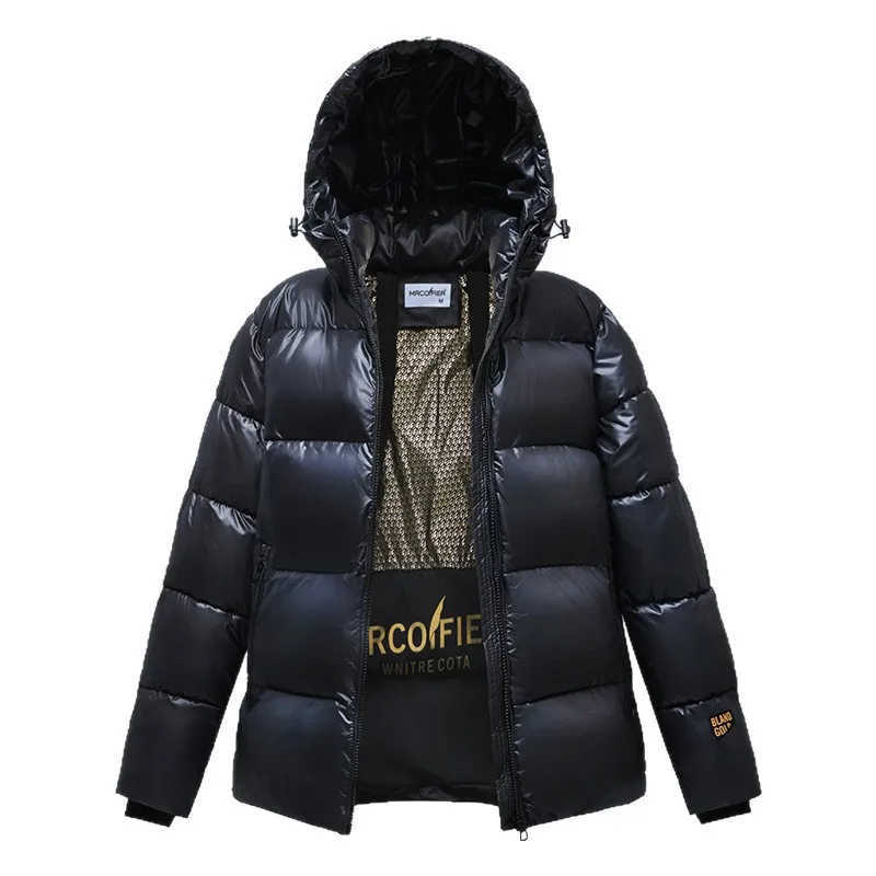 

Unisex Black Gold Puffer Jacket Winter Warm Couples Coat Thickened Windproof Hooded Zip Pocket Parka for Women Men