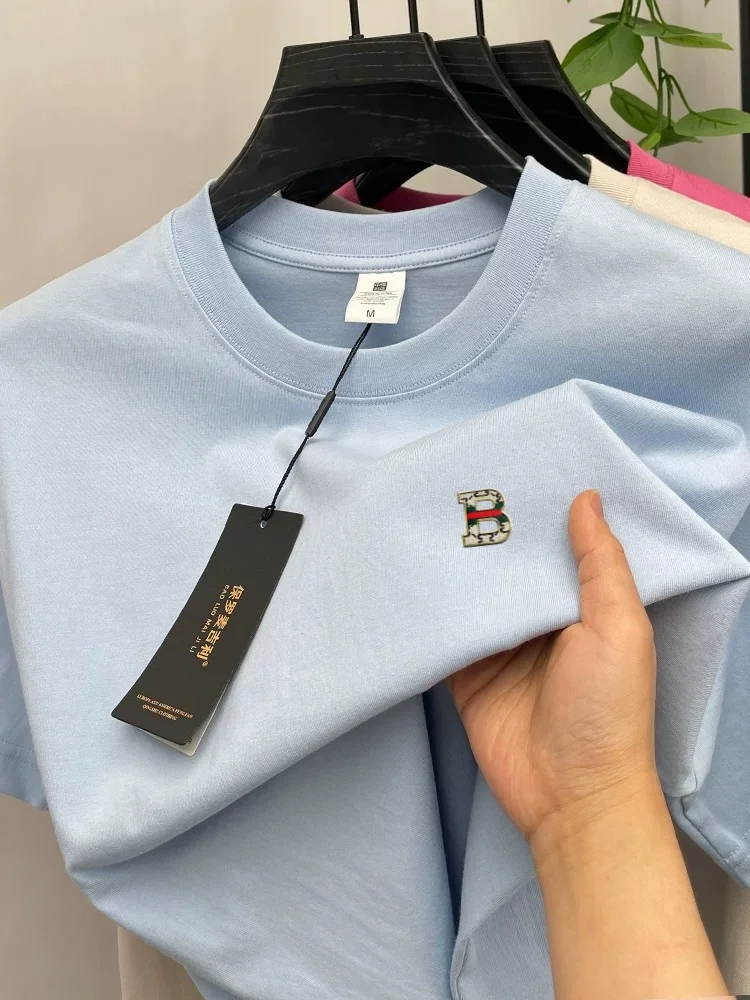 100% Baumwolle Hochwertige Marken-Kurzarm-T-Shirts Modisches B-förmiges Buchstaben-Prägedruck Rundhals Sommer Herren Luxus Neues Casual-Oberteil