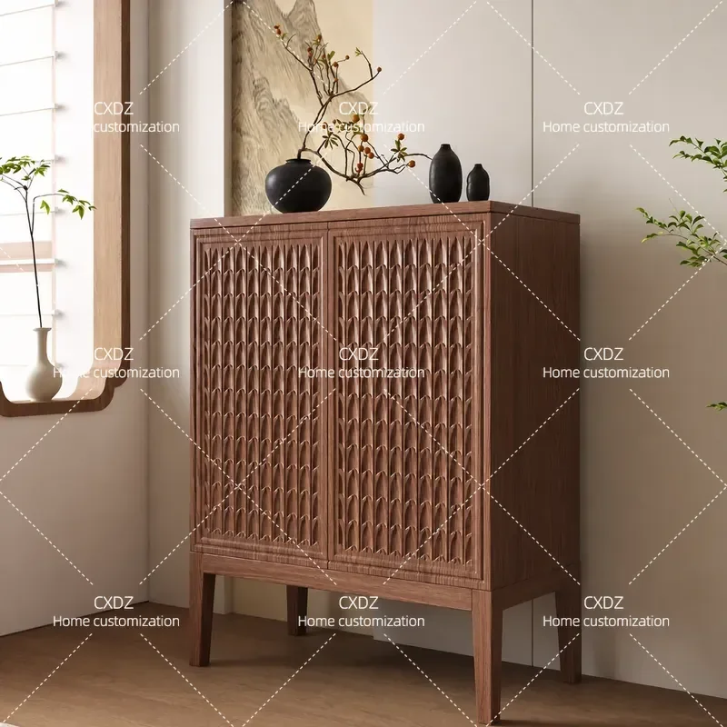 Modern Simple Elm Wood Multi Layer Storage Cabinet for Porch Tea Room Living Room Home Furniture Organizer Shelf Unit