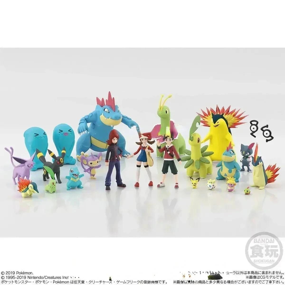 

Bandai Original Scale World POKEMON Johto Region Kotone Bayleef Silver Croconaw Morty Celebi Anime Figures Toys for Kids Gift