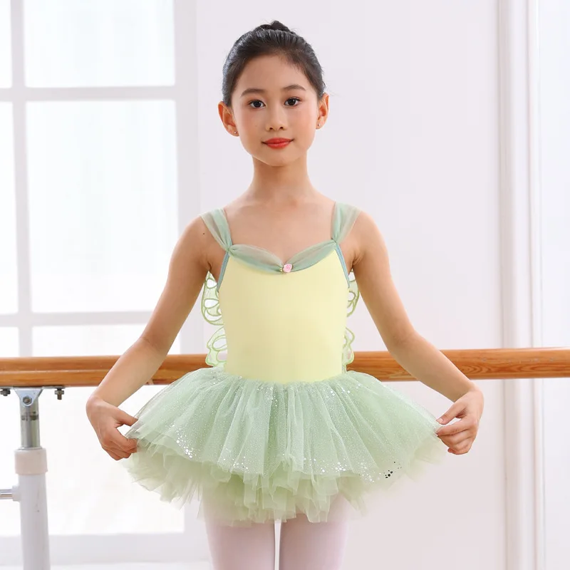 Girl Ballet Summer Spaghetti Strap Butterfly Sequined Lace Trim Tulle Tutu Leotard Kids Fairy Style For Stage Performance Outfit - view 2