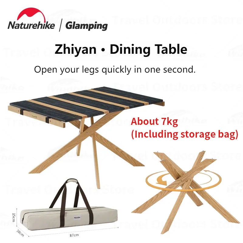 Naturehike Outdoor Camping Table Portable Folding Quick Open Picnic BBQ Beach Garden Fishing Wooden Dinner Table High-Quality