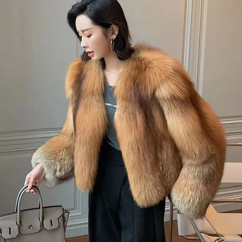 Formal Fur Jacket Women Short Overcoat Autumn Winter Loose Thick Warm Parker Coats Silver Fox Fur Luxury High-End Mao Mao Coat