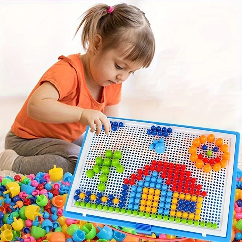 Pegboard Set, Educational STEM Toy, Creative DIY Building Blocks, with Colorful Beads And Rubber Stoppers,  Interactive Puzzle