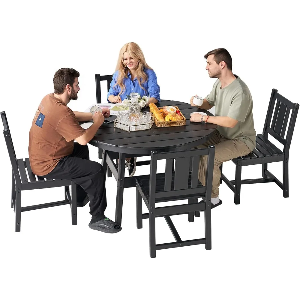 5 Piece Outdoor Dining Tables and Chairs, All-Weather Patio Outdoor Furniture with Umbrella Hole, Round Table