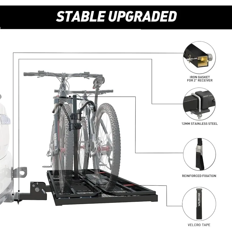 حامل البضائع مع حامل الدراجة 60 بوصة × 24 بوصة × 14 بوصة حامل وصلة مقطورة قابل للطي بسعة 500 رطل للمعيار، F #3