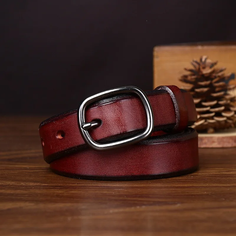 2.4CM Pure Cowhide High Quality Genuine Leather Thin Belts for Women Brand Strap Vintage Jeans Cowboy Leisure Needle Buckle Belt
