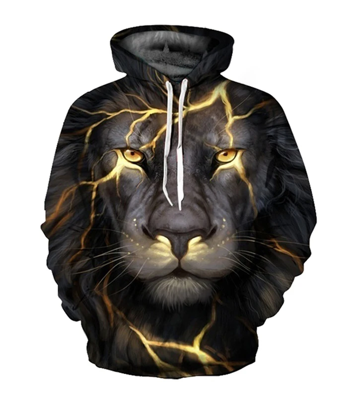 

New Men's Lion Unisex Hoodie 3D Printing Menswear Digital Creative Fashion Novelty Teen Sweatshirt Pullover