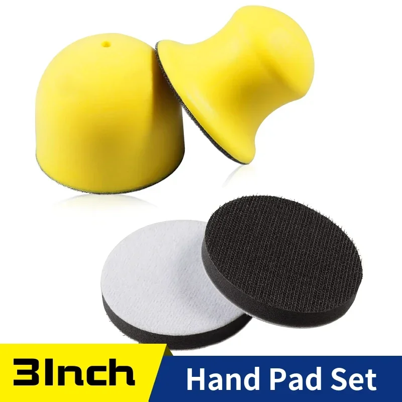 

4Pack 3Inch Round Hand Sanding Blocks Hook Loop Sponge Cushions Interface for Wood Furniture Restoration Polishing Home and Car