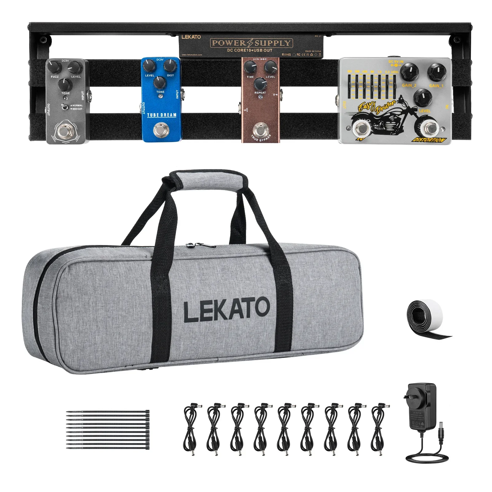 

Lekato Guitar Pedal Board with Built In Power Supply Aluminum Alloy Pedal Board Includes Cables Bag and Adhesive Hook Side Tape
