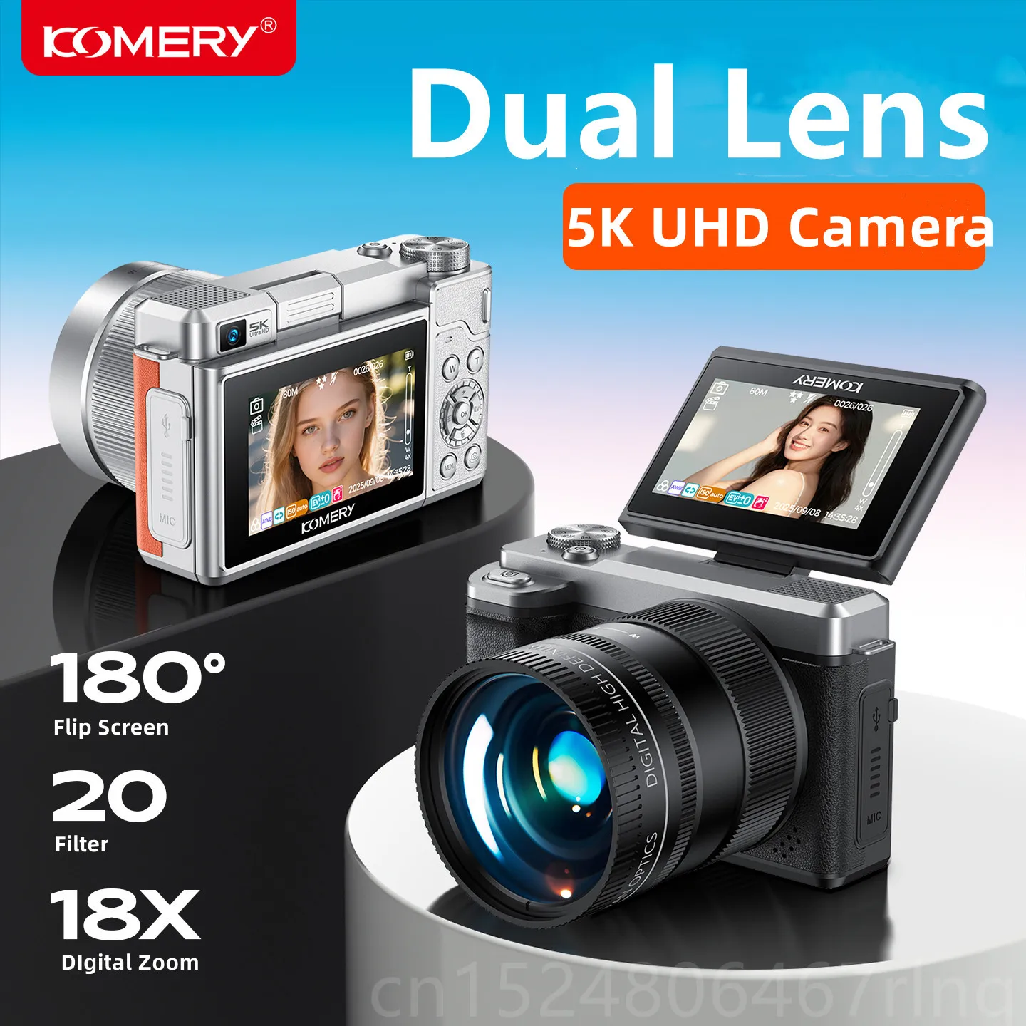 

5K Digital Camera Auto Focus 80MP Vlogging Camera for YouTube and Anti-Shake Video Camera with Flash Dual Lens Selfile Camcorder