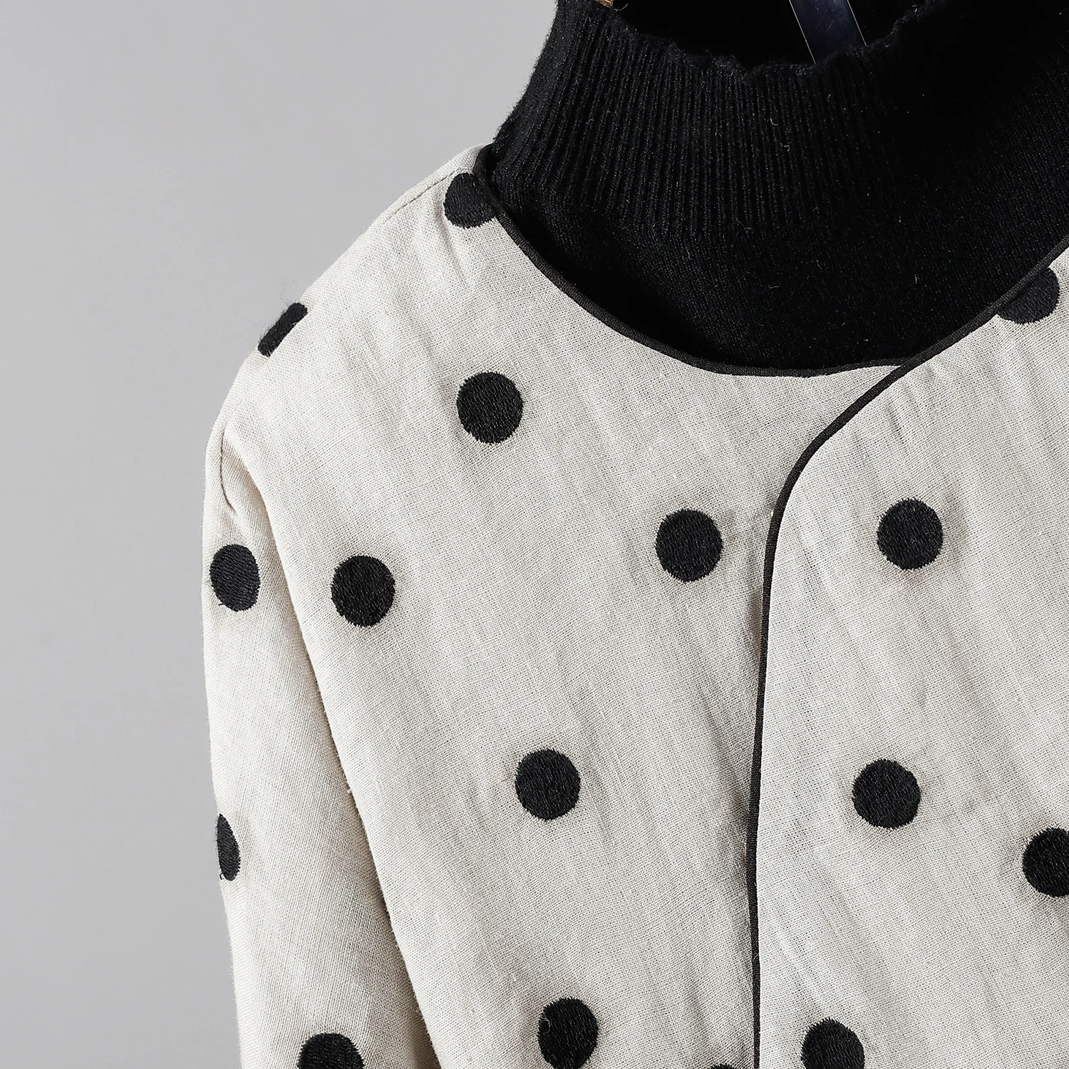 

Новое зимнее китайское хлопковое льняное пальто с художественным ретро-круглым принтом Ne Loose ort Cotton Jaet в горошек Маленькое хлопковое пальто