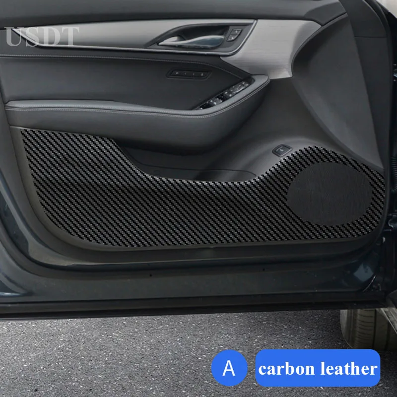 For Cadillac CT5 CT6 CT4 XTS XT5 XT6 ATSL Interior Accessories Leather Carbon Fiber Sticker Door Anti Kick Cover Protection Mat