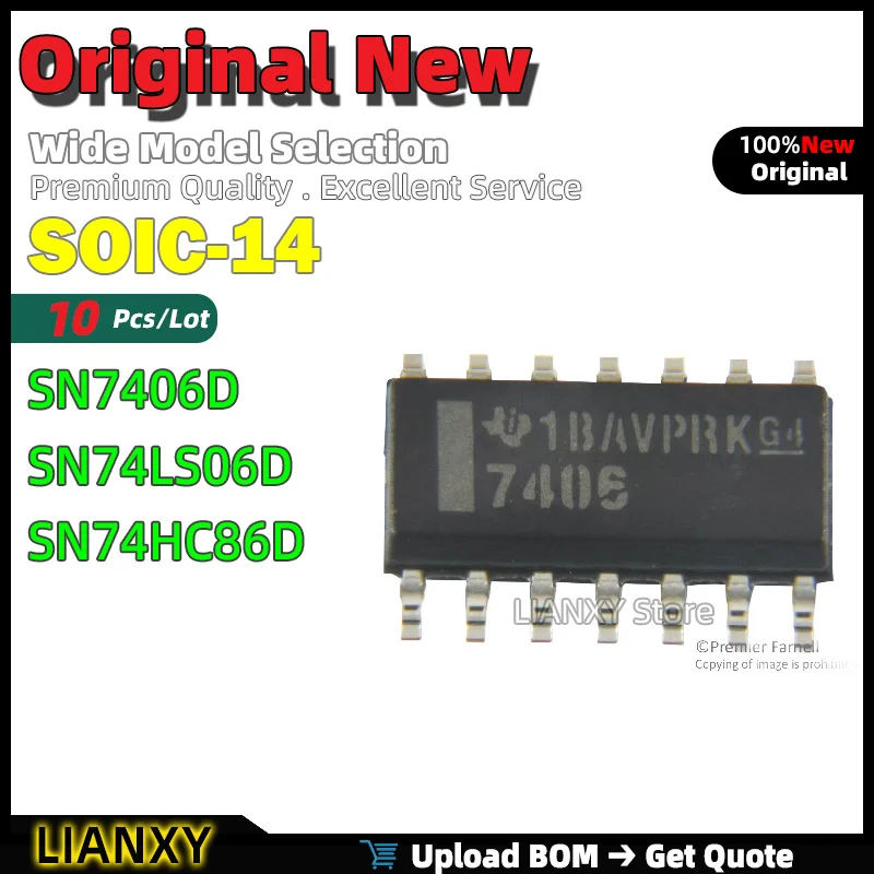 10pcs SOIC-14 SN7406D SN74LS06D SN74HC86D Inverter New Original