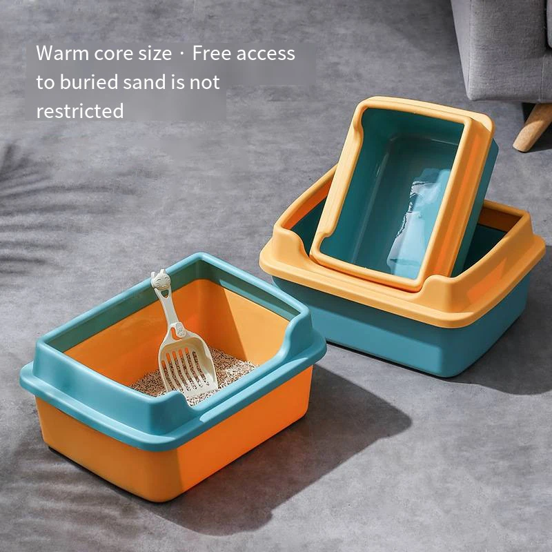 Semi Enclosed Cat Litter Pan Extra Large Free Enter Exit Removable Washable Thickened Non Slip Base Small Kitten Pet Supplies