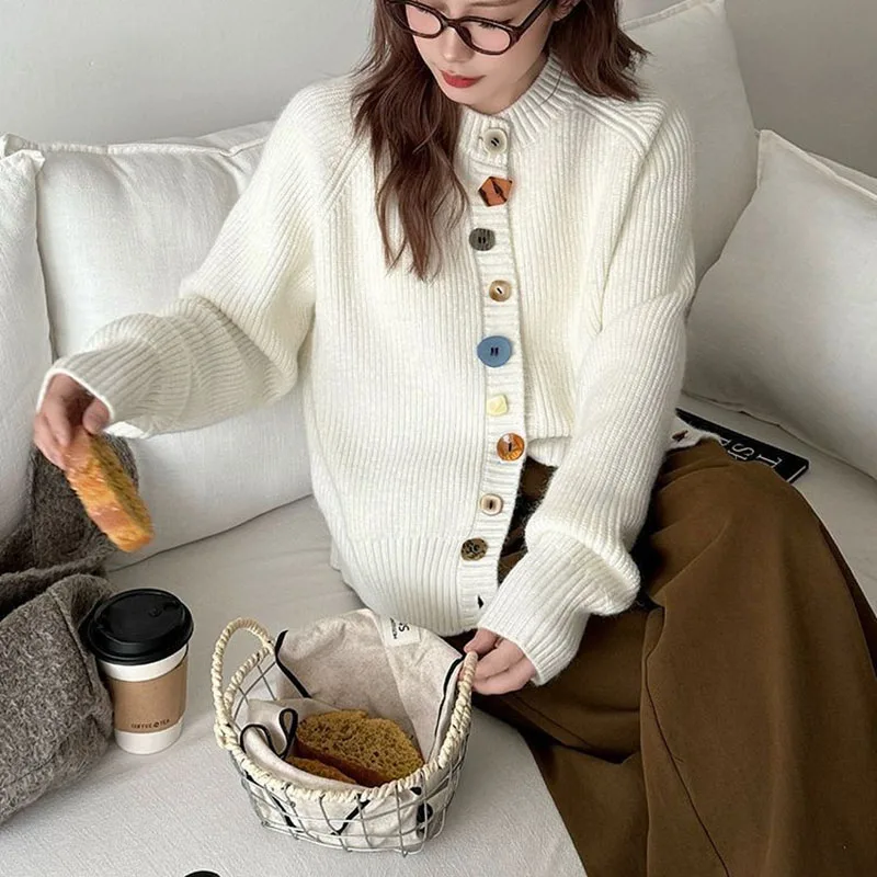 2026 New Women Cardigan Sweater Sweet Cute Multicolor Irregular Buttons Jumpers Female Casual Loose Long Sleeve Knit Outerwear