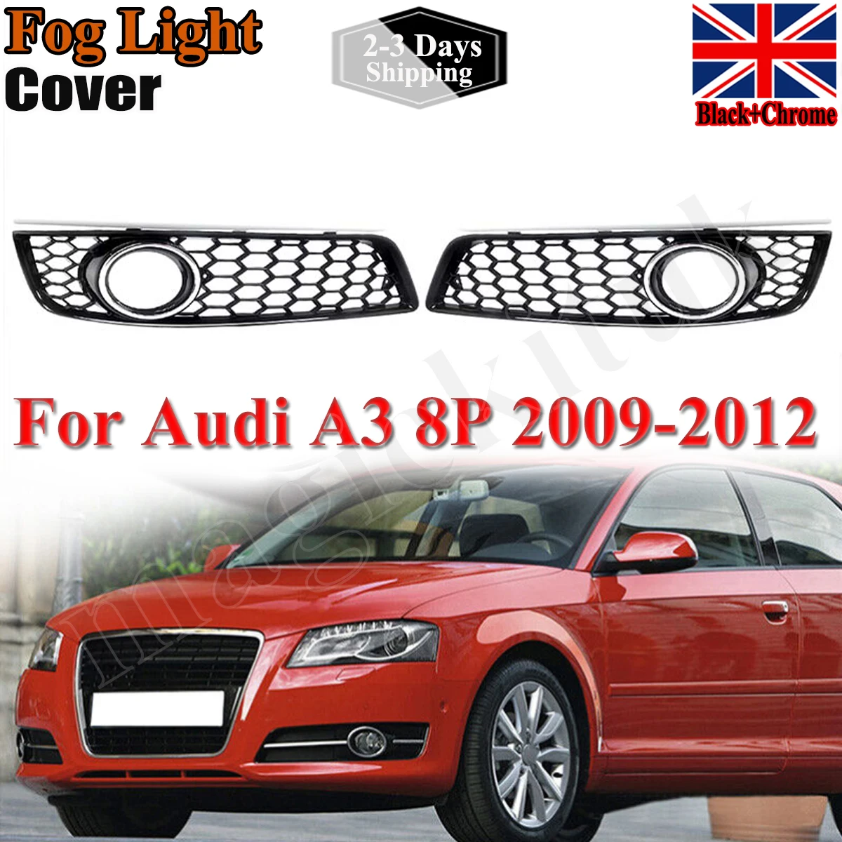 

2X Honeycomb Look Front Bumper Fog Light Grille Lamp Covers For Audi A3 8P 2009-2012 Standard Bumper model Car Accessories