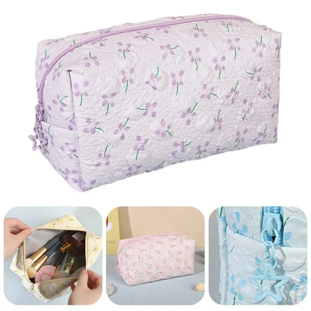 Practical Korean Style Floral Cosmetic Bag INS Large Capacity Stationery Storage Bag Soft Sweet Cosmetic Zipper Pouch Outdoor