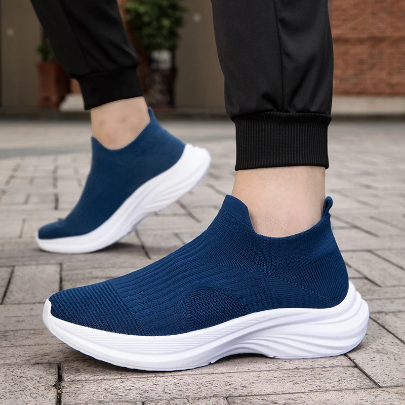 

Мужская обувь, кроссовки с дышащей сеткой, без шнуровки для бега на открытом воздухе, нескользящая спортивная обувь для бега, пешего туризма, Zapatillas Hombre