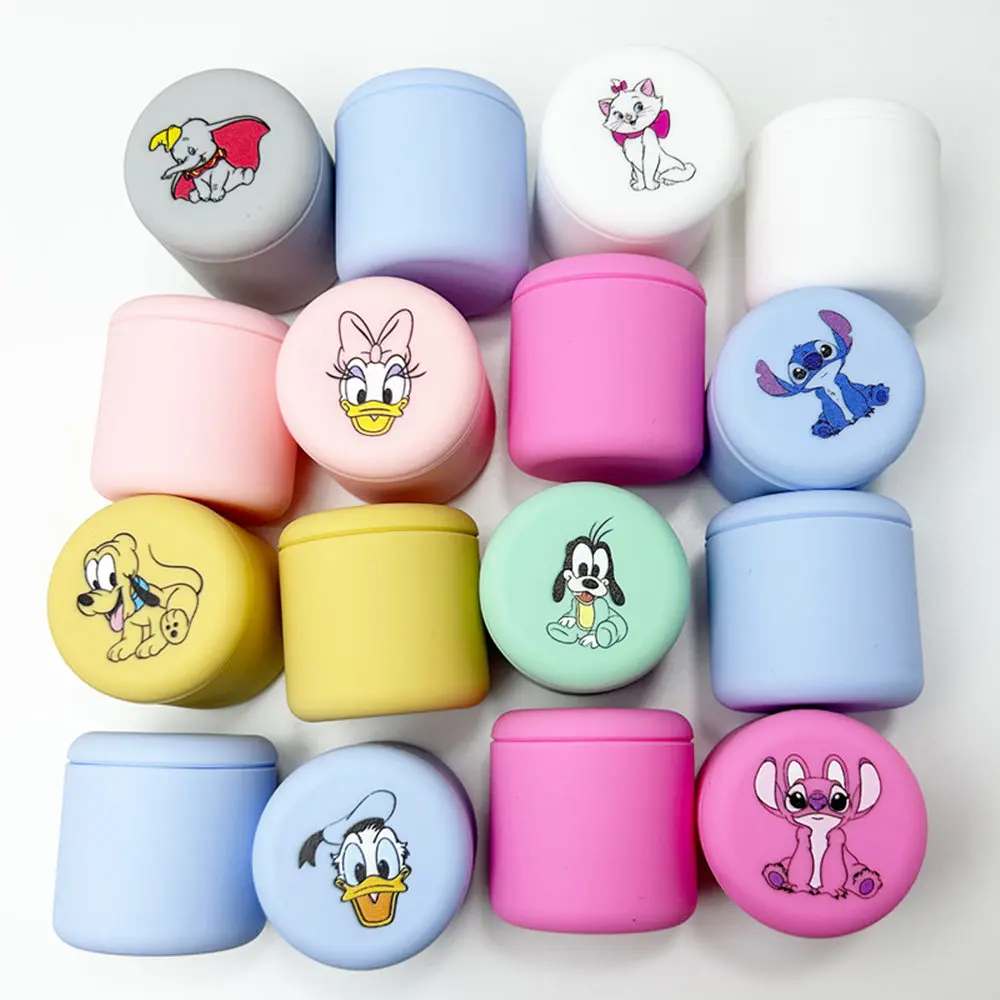 1pcs Stitch Simba Minnie mouse marie cat Miss bunny Baby Tooth Silicone Box Keepsake Teeth Umbilical Curl Hair Collect Boxes