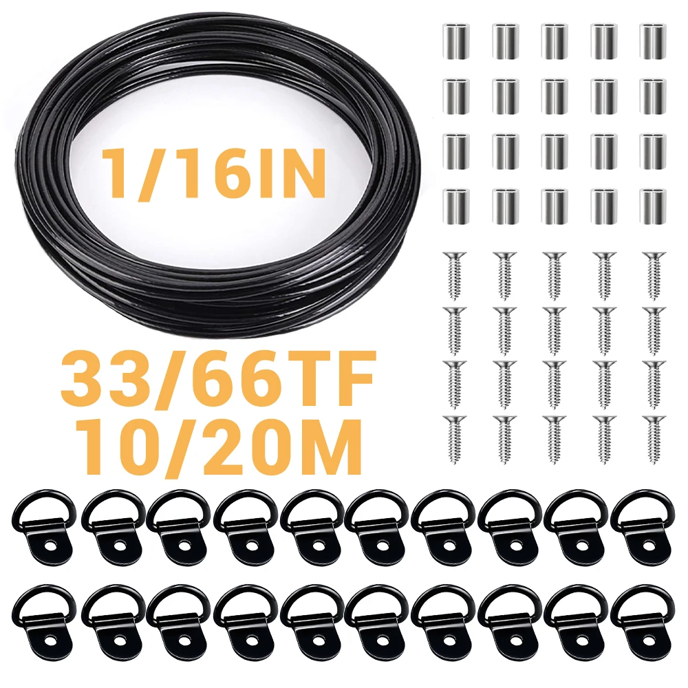 

1.5mm1/16IN Steel Cable Suspension Kit Suitable for Hanging Picture Frame Potted Plants 304 Stainless Steel Cable 10/20M 33/66FT
