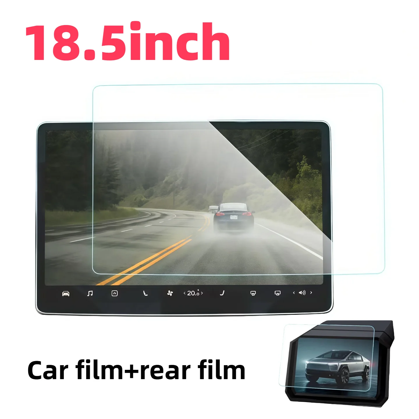 

18.5inch Tesla Cybertruck Car Screen Protector 2Pcs 9H Tempered Glass Film For Infotainment System HD Clear