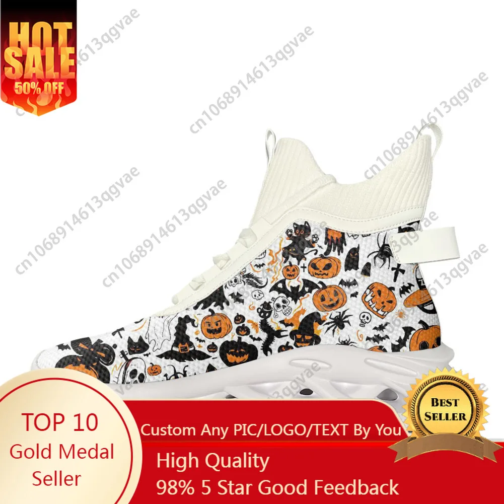 

2025 Halloween Horror Carnival High Top Flats Sneakers Mens Womens Sports Running Shoes Lace Up Mesh Footwear Custom Shoe
